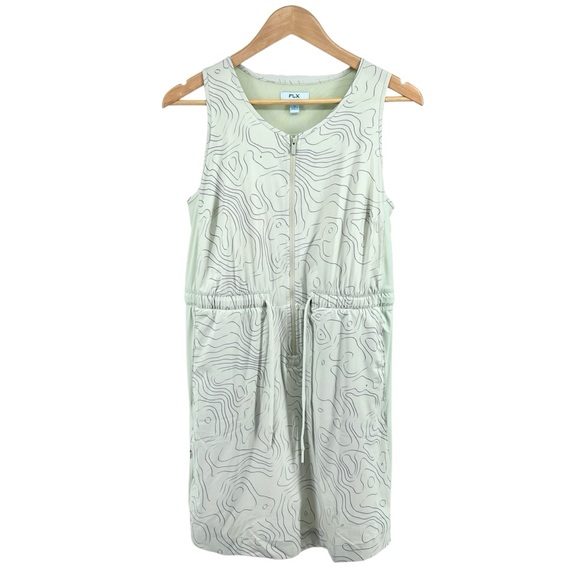FLX NWOT Woven Tank Dress with Built In Shorts Medium Activewear Sage Topography - Picture 2 of 16